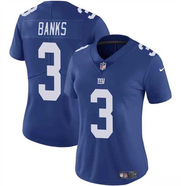 Women%27s New York Giants #3 Deonte Banks Blue Vapor Stitched Jersey Dzhi->women nfl jersey->Women Jersey